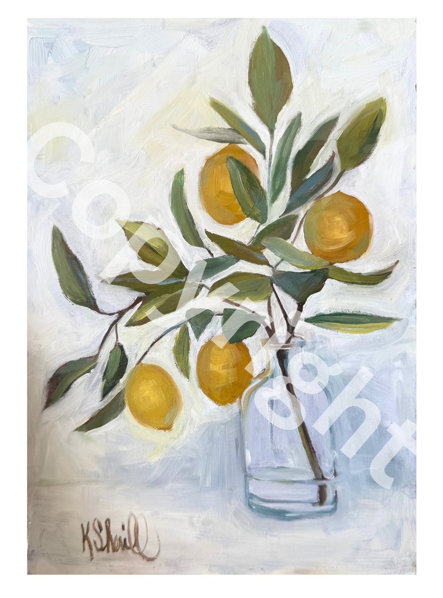 Lemon Branch In Glass Vase