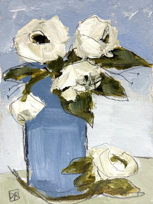 Blue Vase White Flowers I