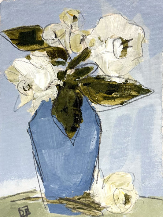 Blue Vase White Flowers II