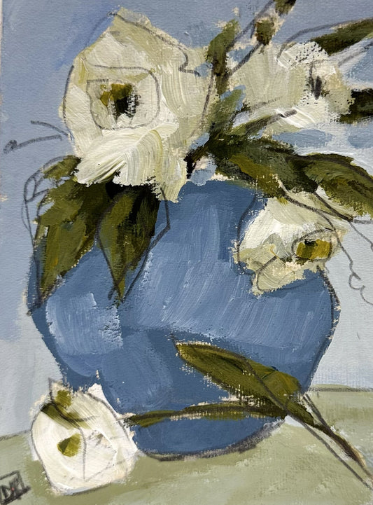 Blue Vase White Flowers III