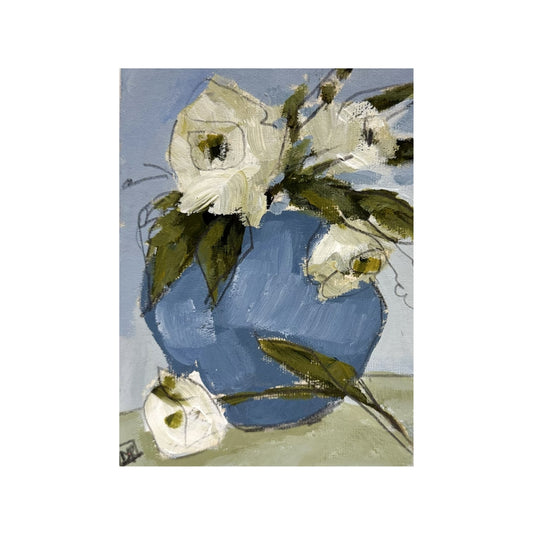 Blue Vase White Flowers III