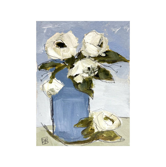 Blue Vase White Flowers I