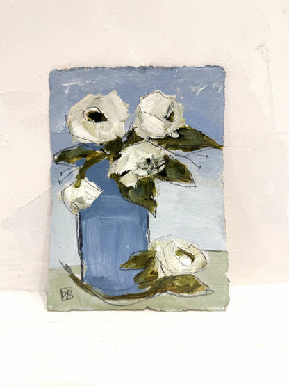 Blue Vase White Flowers I