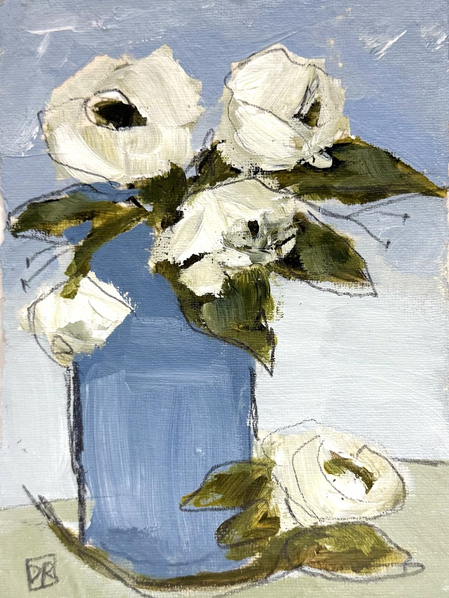 Blue Vase White Flowers I