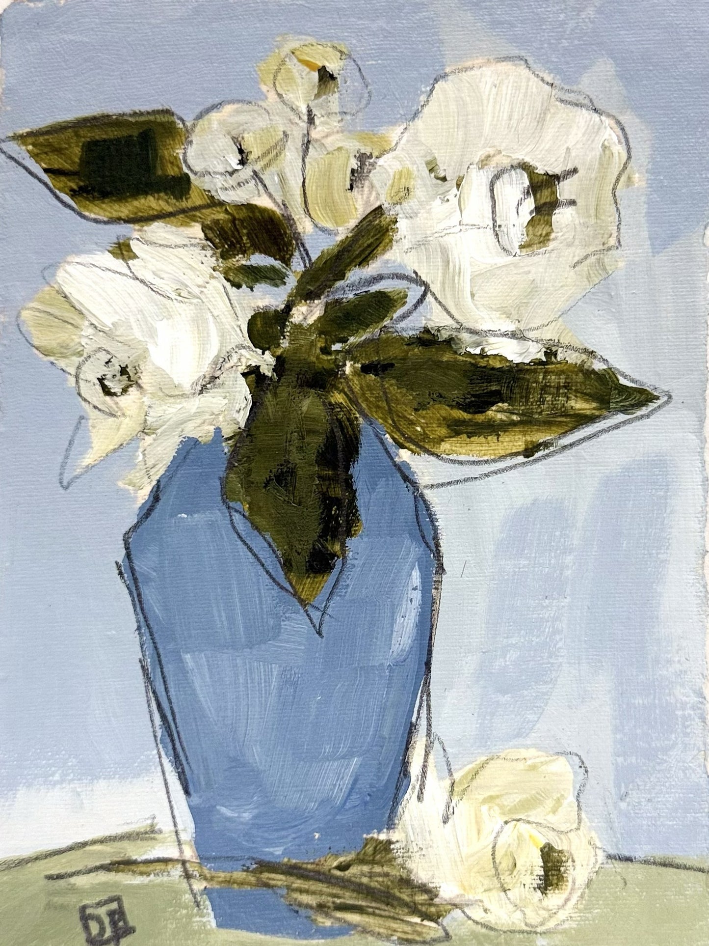 Blue Vase White Flowers II