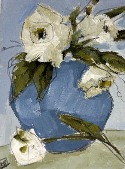 Blue Vase White Flowers III