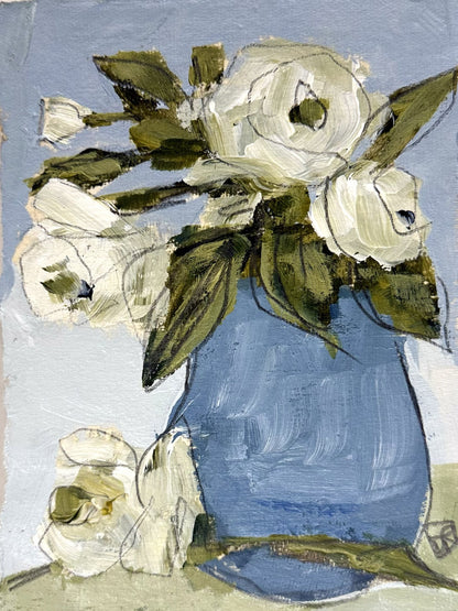 Blue Vase White Flowers IV
