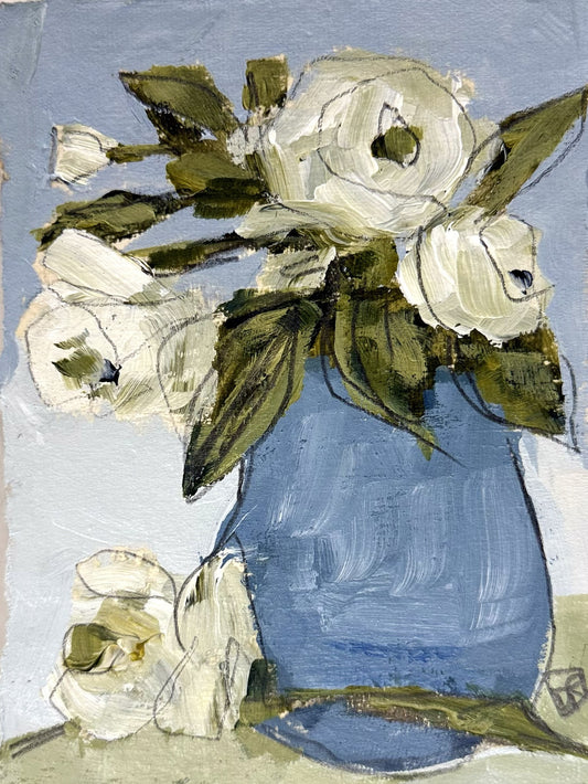 Blue Vase White Flowers IV