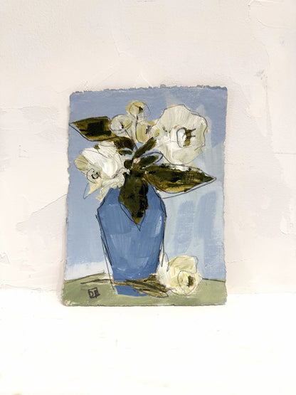 Blue Vase White Flowers II